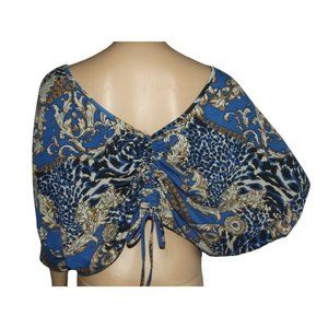 Sugar&Spice Top Chain Links Animal Print XL royal blue brown RUCHED BACK dolman